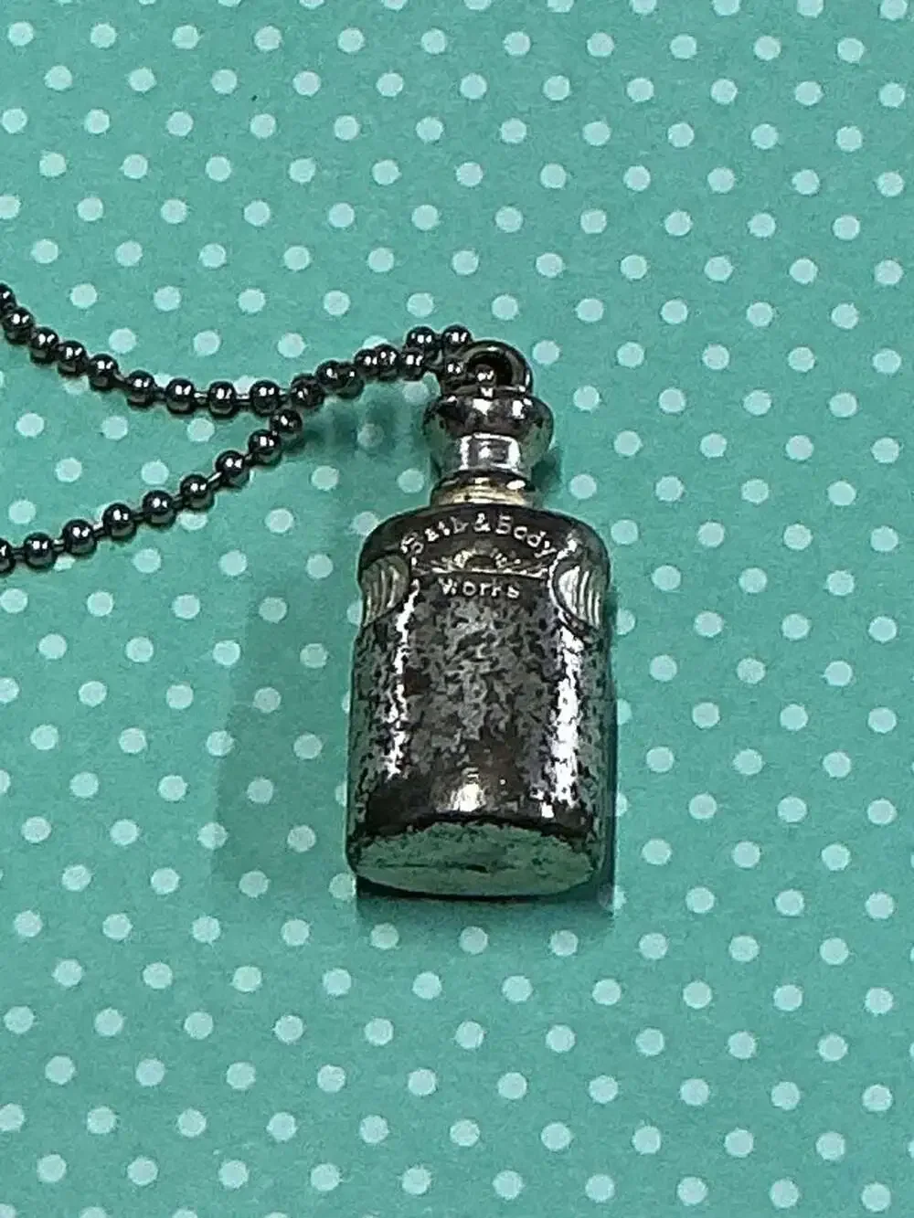 Bath & Body Works Vintage Miniature Metal Perfume Bottle Pendant Necklace